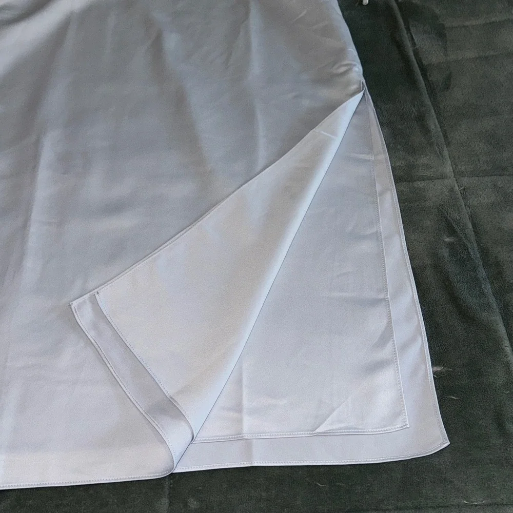 NWT Emerson Lang Pale Blue Satin Midi Skirt XL Side Tie Slit Minimalist Office